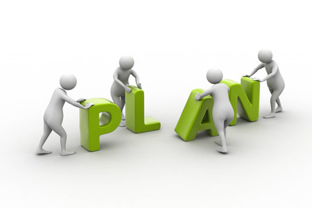 3d render of person placing plan lettersの写真素材