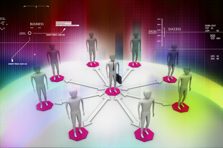 3d image of virtual men on global connection