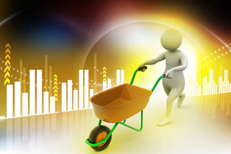 3d man with wheel barrowの写真素材