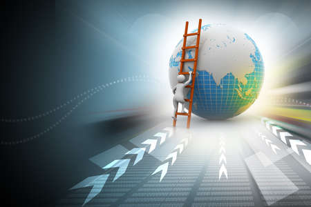 Earth globe and ladderの写真素材