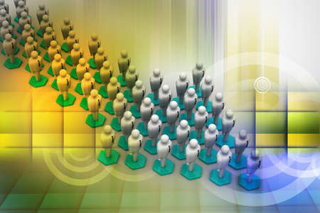 3d people arrange in arrow queの写真素材