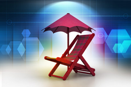 chair covered by umbrellaの写真素材