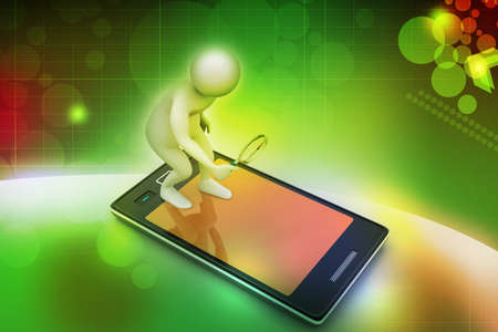 3d man analysing the tablet through magnifierの写真素材