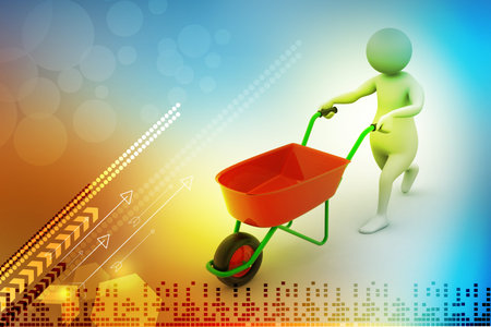 3d man with wheel barrowの写真素材