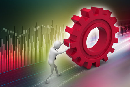 3d man pushing the gearの写真素材
