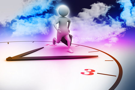 business man running on a large clock  