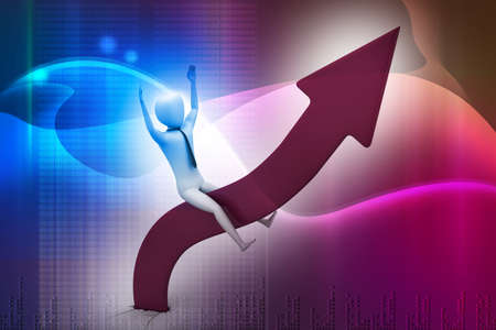 Business man sitting a growing arrowの写真素材