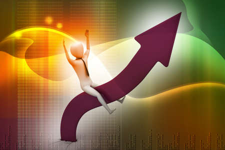 Business man sitting a growing arrowの写真素材