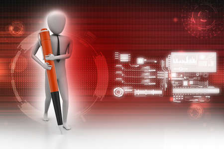 Man writing with a red ballpoint penの写真素材