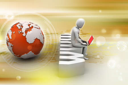 Man with laptop sitting on www labelの写真素材