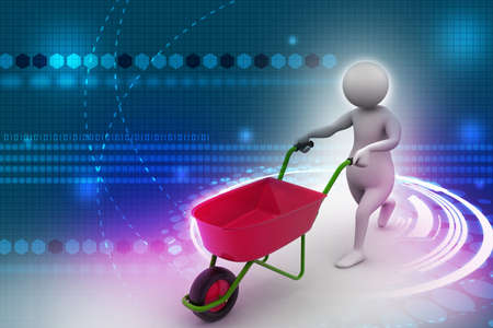 3d man with wheel barrowの写真素材
