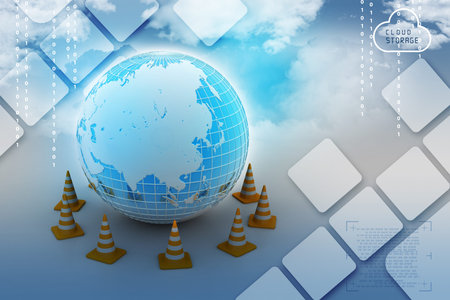 Globe and traffic coneの写真素材