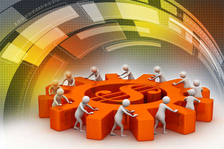 3d people push the dollar wheelの写真素材