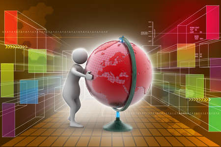 3d man analysing the globeの写真素材