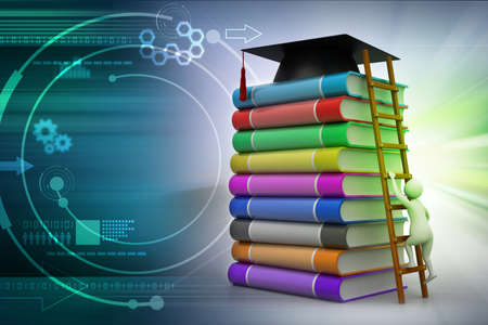 Graduation mortar on top of booksの写真素材