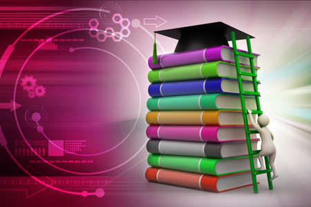 Graduation mortar on top of booksの写真素材