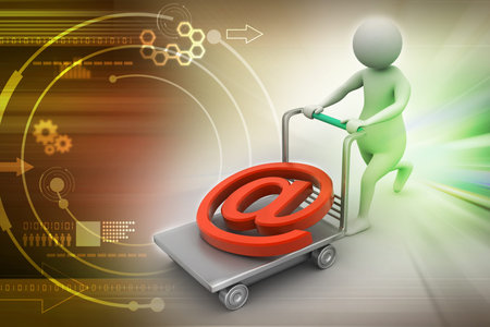 3d person with pushcart and e mail symbolの写真素材