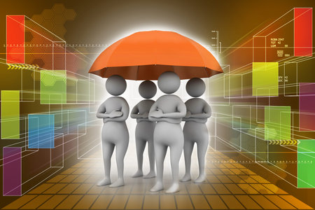 3d people under umbrella, team work concept
