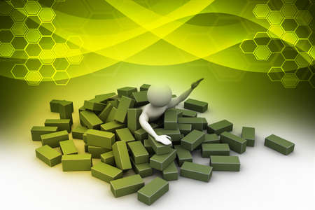 3d man under the bricksの写真素材