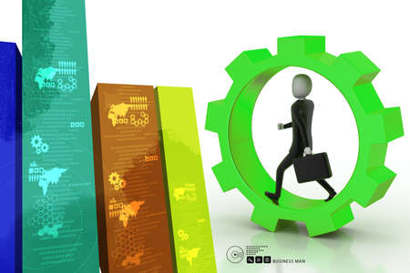 Business man running in gear wheelsの写真素材