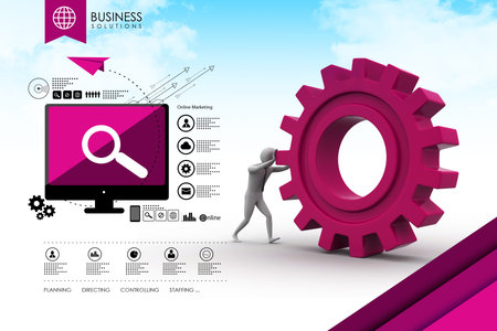 3d man pushing the gearの写真素材