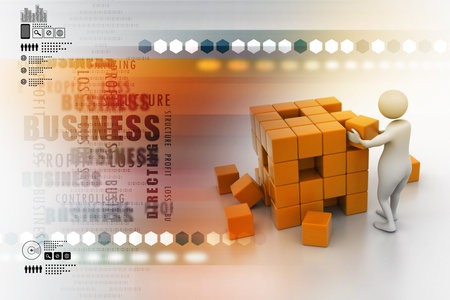 3d people - man, person pushing a cube