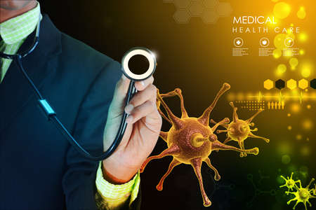 Doctor hand showing stethoscope   の写真素材