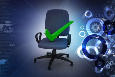 Right mark sitting comfortable computer chairの写真素材