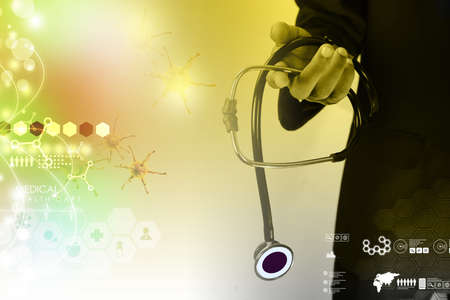 Doctor hand showing stethoscopeの写真素材