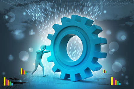 3d man pushing the gearの写真素材