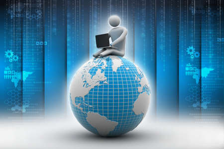 man sitting on globe with the Laptop  On Top of the World の写真素材