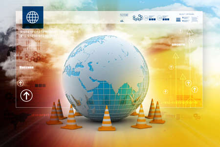 Globe and traffic coneの写真素材