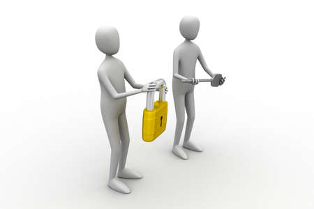 Partners with key and padlockの写真素材