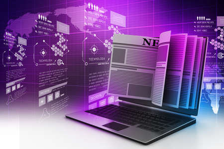 laptop screen showing latest online newsの写真素材