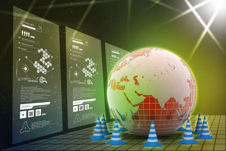 Globe and traffic coneの写真素材