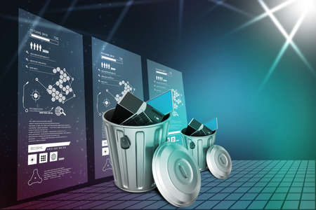 Laptop in trash binの写真素材