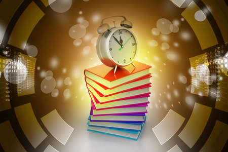 Alarm clock on booksの写真素材