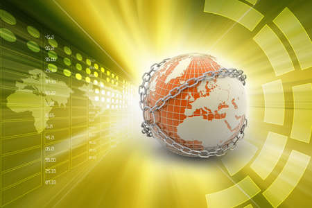 Earth globe close in chainの写真素材