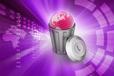 Globe in trash binの写真素材