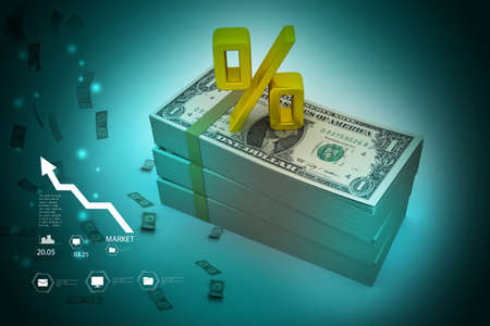 Dollar notes with percentage signの写真素材