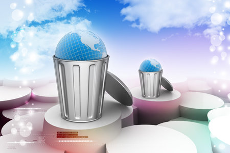 Globe in trash binの写真素材