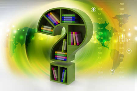 Book shelf in the model of question markの写真素材