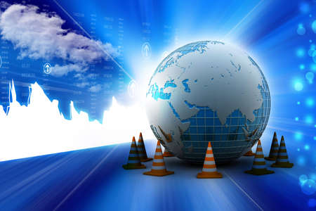 Globe and traffic coneの写真素材