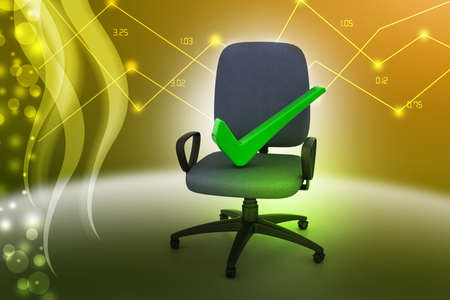 Right mark sitting comfortable computer chairの写真素材