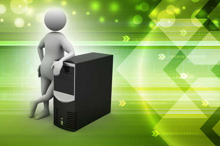 3d man standing near the data centreの写真素材