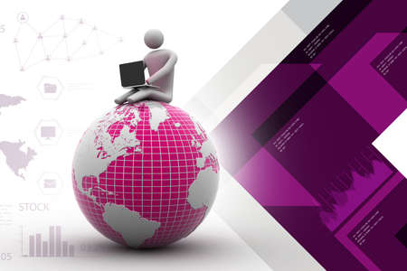 man sitting on globe with the Laptop. On Top of the World.の写真素材