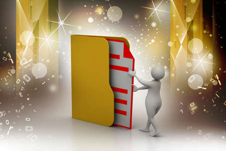 3d man inserting the file in folderの写真素材