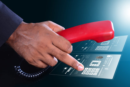 Man hand with telephone, communication concept