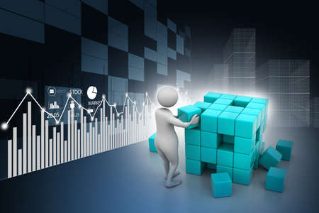 3d people - man, person pushing a cubeの写真素材