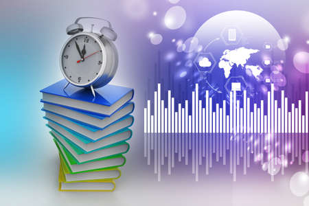 Alarm clock on booksの写真素材